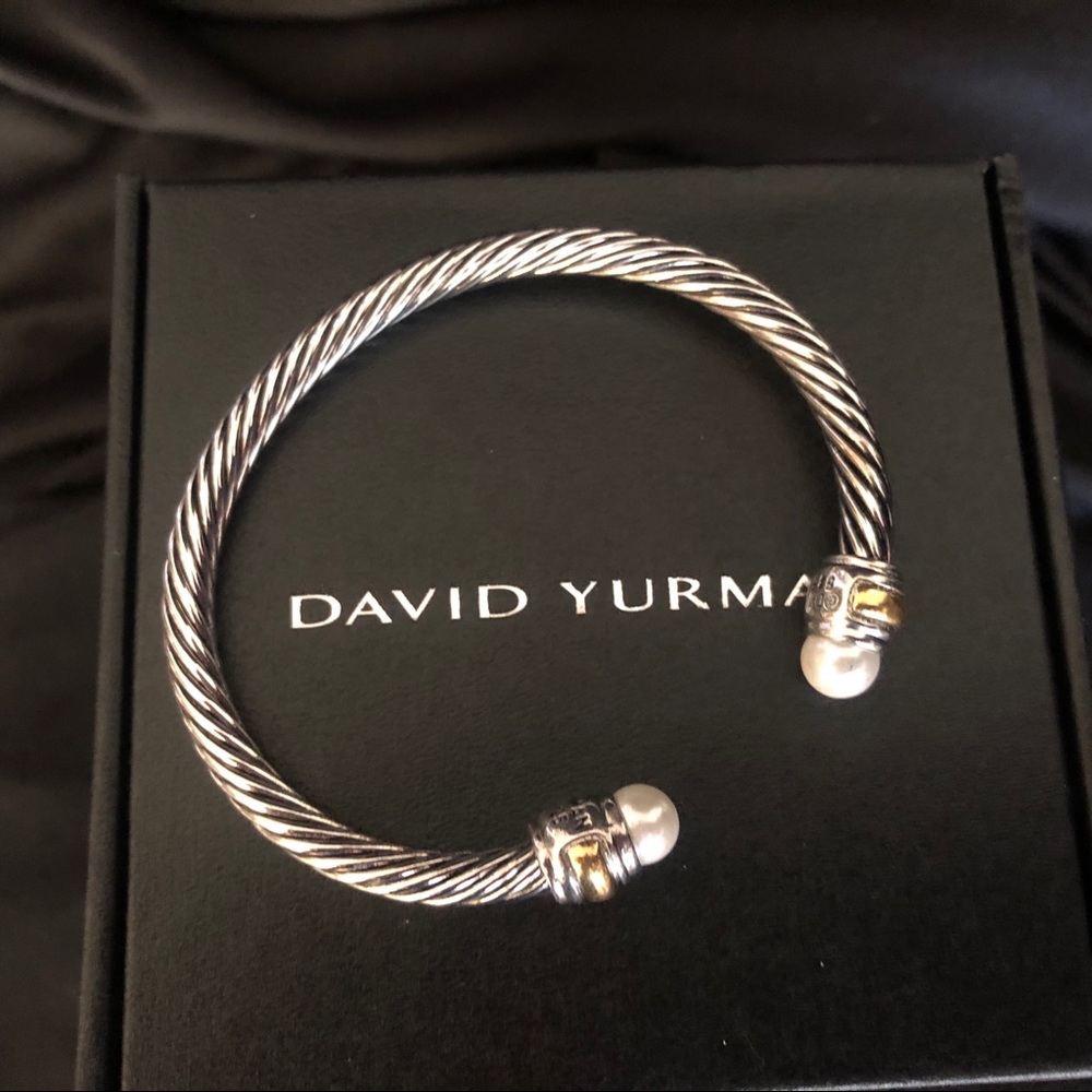David Yurman 5mm cuff bracelet sterling gold pearl